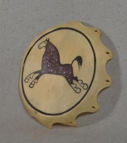 Native American Raw Hide Drum Top w/ Horse Motif