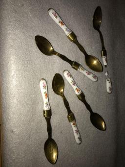 Set of 6 Spoons w/ Porcelain Handles