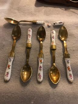 Set of 6 Spoons w/ Porcelain Handles