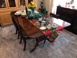 Mahogany Drop Leaf Dining Table w/ 3 Leaves & Watertown Slide and (4) Upholstered Seat Dining Chairs