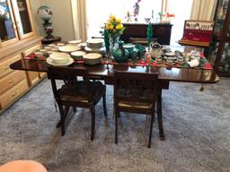 Mahogany Drop Leaf Dining Table w/ 3 Leaves & Watertown Slide and (4) Upholstered Seat Dining Chairs
