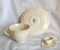 Belleek Shell Pattern Cup & Saucer 7th mark green