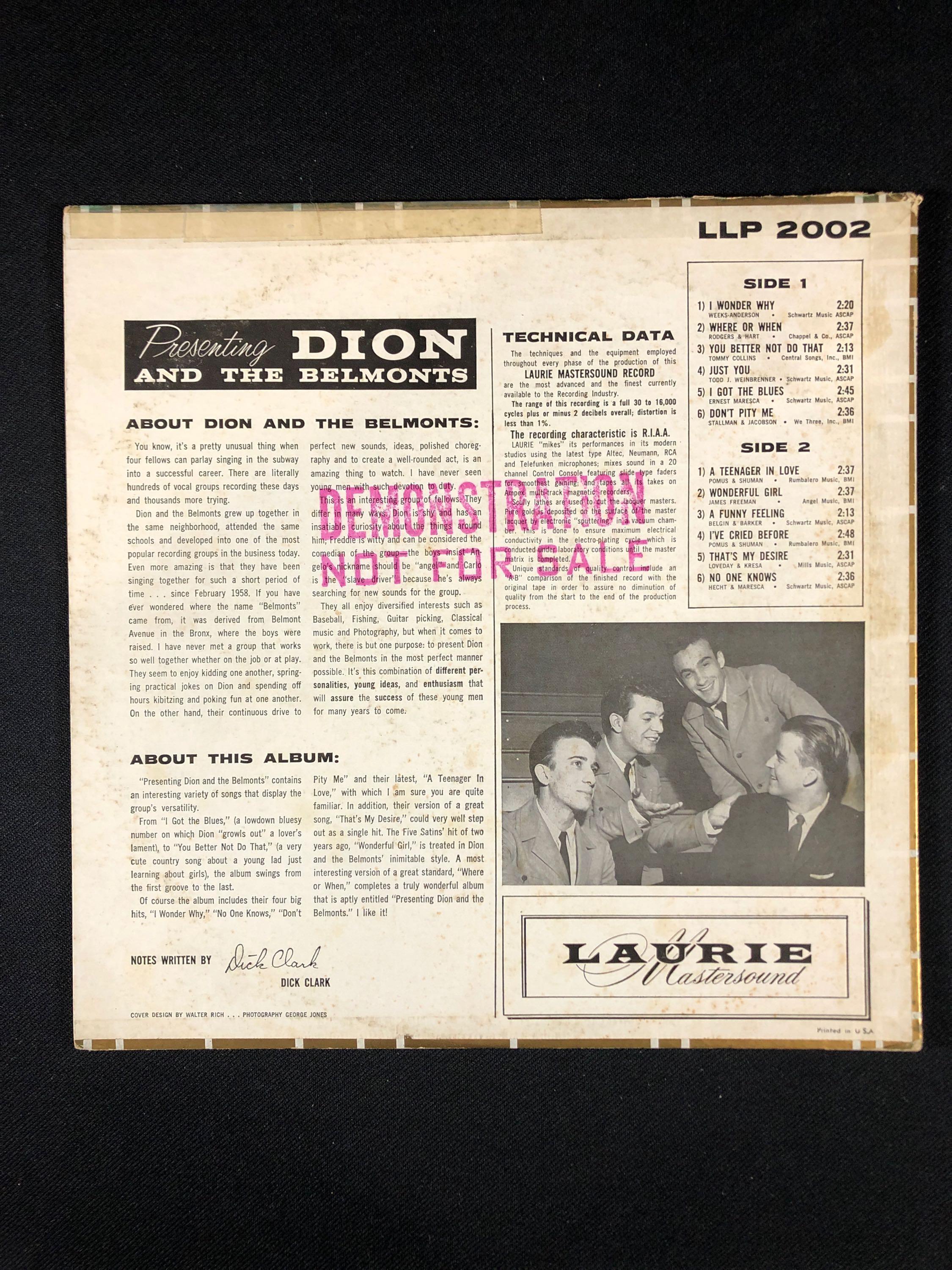 "Dion And the Belmonts" Autographed Album Signed by Dion DiMucci