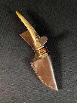 Custom Made Skinning Knife w/ Bone Handle and Sheath