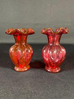 Fenton Cranberry Ruffle w/ Twisted Bases