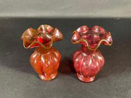 Fenton Cranberry Ruffle w/ Twisted Bases