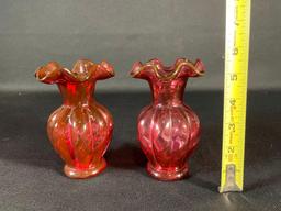 Fenton Cranberry Ruffle w/ Twisted Bases