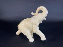 Italian Alabaster Elephant Statue By ABF 7-1/4"h, makers label on base