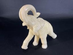 Italian Alabaster Elephant Statue By ABF 7-1/4"h, makers label on base