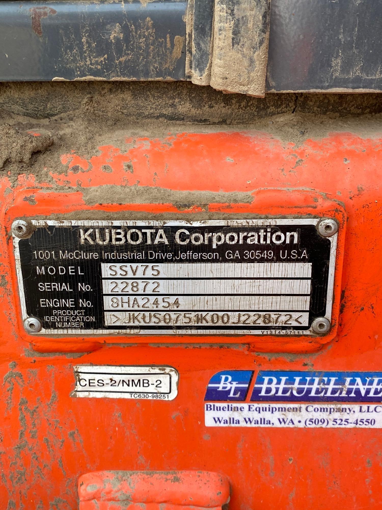 2019 Kubota Model SSV75 Skid Steer Loader w/ Clamshell Bucket