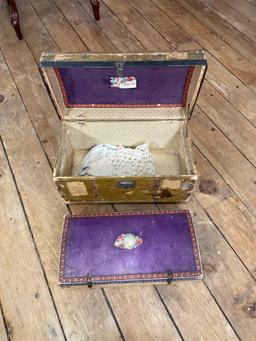 Vintage doll travel trunk w/ misc clothing