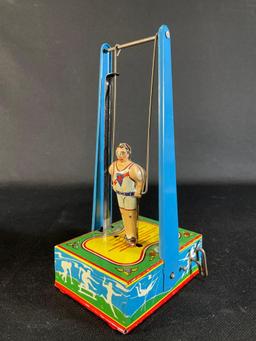 Wyandotte No. 516 Mechanical Man On The "Flying Trapeze" Tin Litho Wind Up Toy w/ Original Box