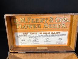 D.M. Ferry & Co's. Flower Seeds Salesman Box Pat. 1906, Toy Sewing Machine & Cloths Ringer