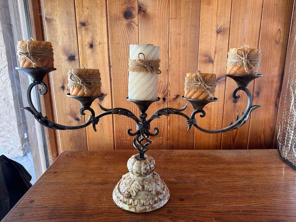 Ceramic and Metal Candle Holder with Candles