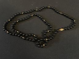 Black Onyx and Gold Colored Bead Necklace