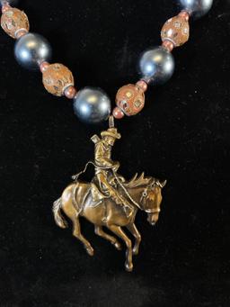 Bronze Horse with Beaded Necklace