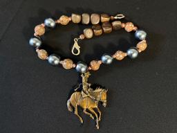 Bronze Horse with Beaded Necklace