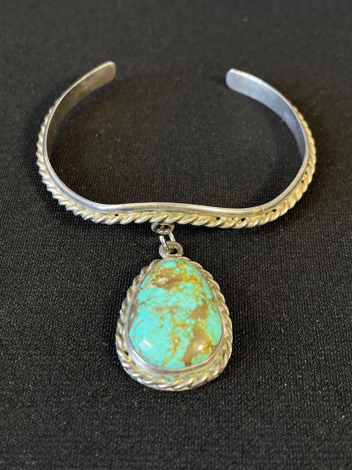 Sterling Silver Cuff with Turquoise Charm