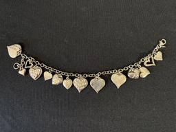 Vintage Sterling Silver Heart Charm Bracelet