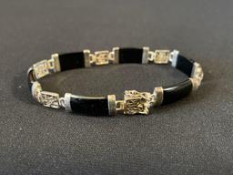 Sterling Silver and Onyx Link Bracelet