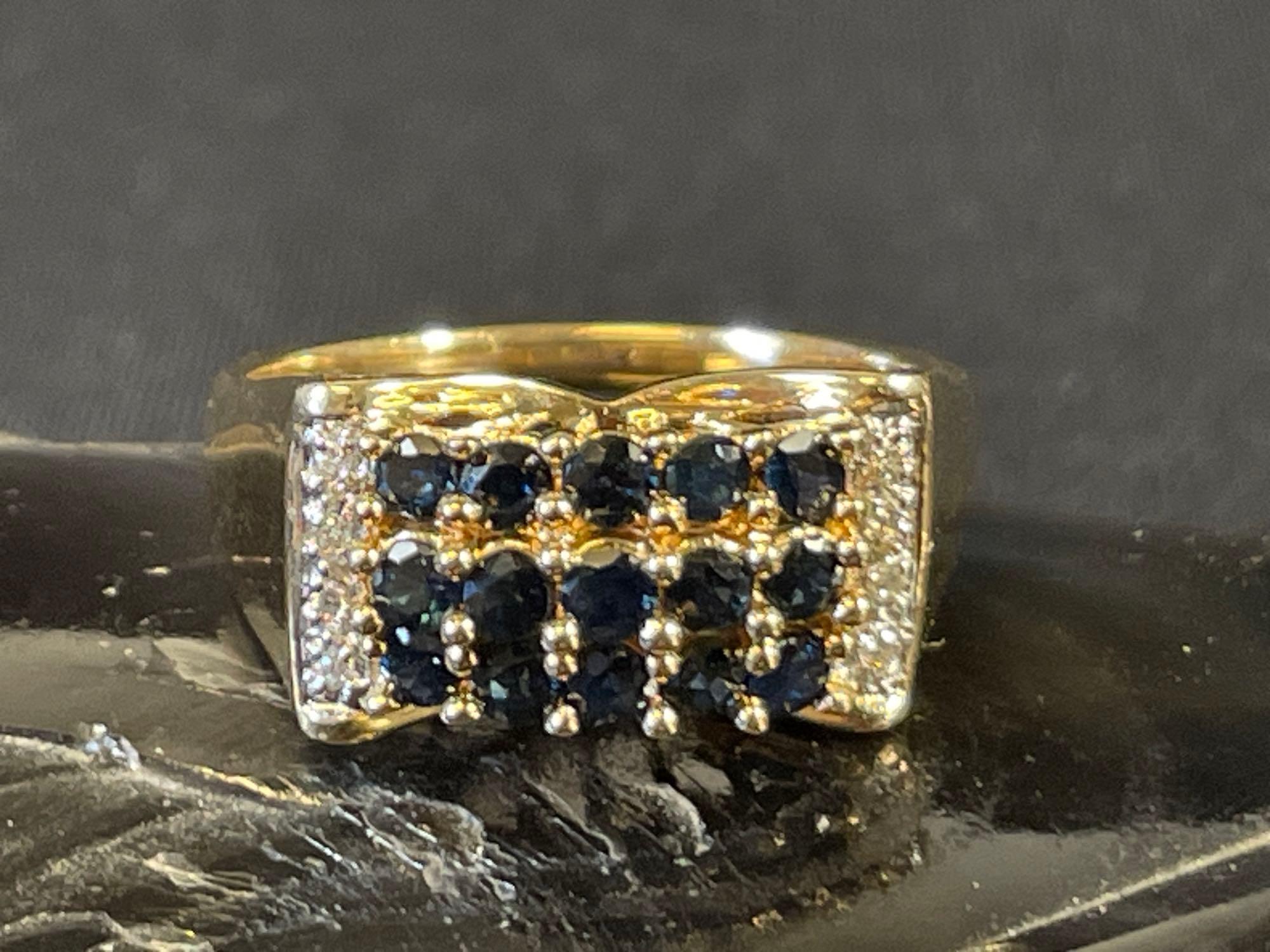 14K Gold Ring with Blue and White Saphire