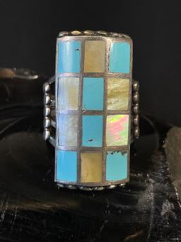 Sterling and Mother of Pearl and Turquoise Patch Ring