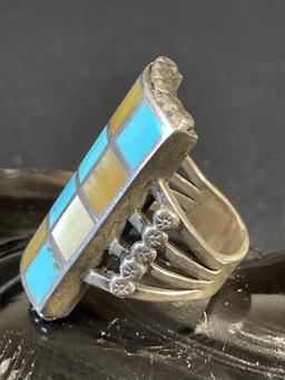 Sterling and Mother of Pearl and Turquoise Patch Ring