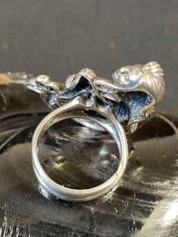 Large Heavy Sterling Silver Mermaid Ring