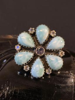 Sterling Silver and Laramar Flower Ring with Stones.