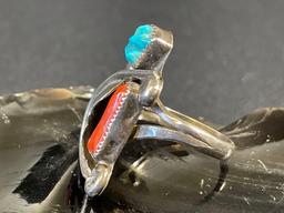 Vintage Sterling Turquoise and Coral Ring