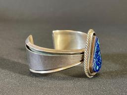 Heavy Sterling Silver Cuff with Blue Stone