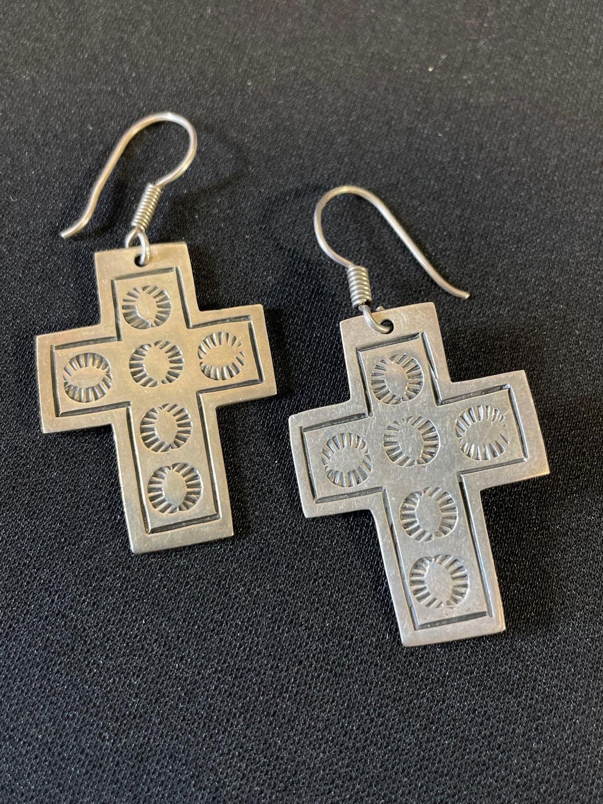 Sterling Silver Stamped Cross Earrings