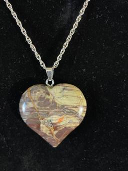Stone Heart Pendant with Sterling Chain