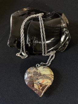 Stone Heart Pendant with Sterling Chain