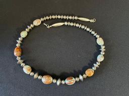 Mixed Stone Beads with Sterling hand made bead Necklace