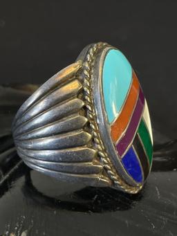 Large Mens Sterling Silver with Turquoise inlay Ring