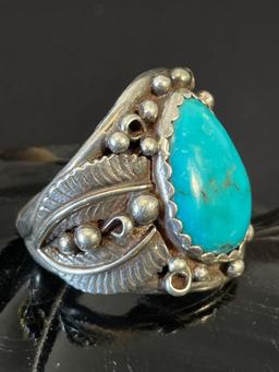 Very Large Sterling Silver and Turquoise Ring