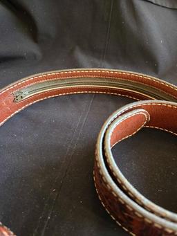 Leather tooled hidden money belt