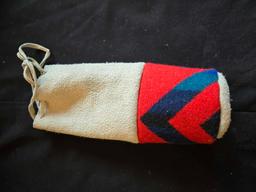 Native-made "Chief" buckskin and wool drawstring bag