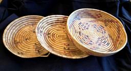 Hopi-made flat woven baskets, set of 3