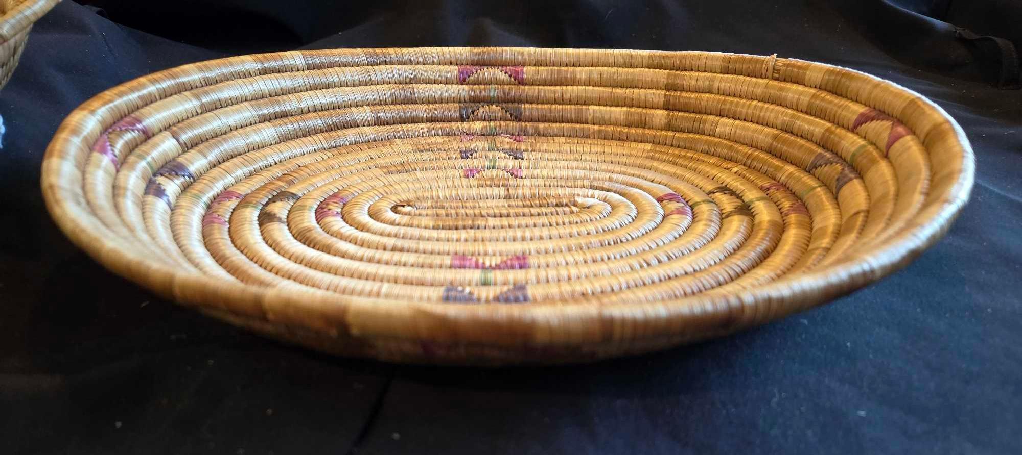 Hopi-made flat woven baskets, set of 3