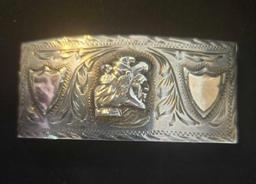 Western buckle, sterling with gold