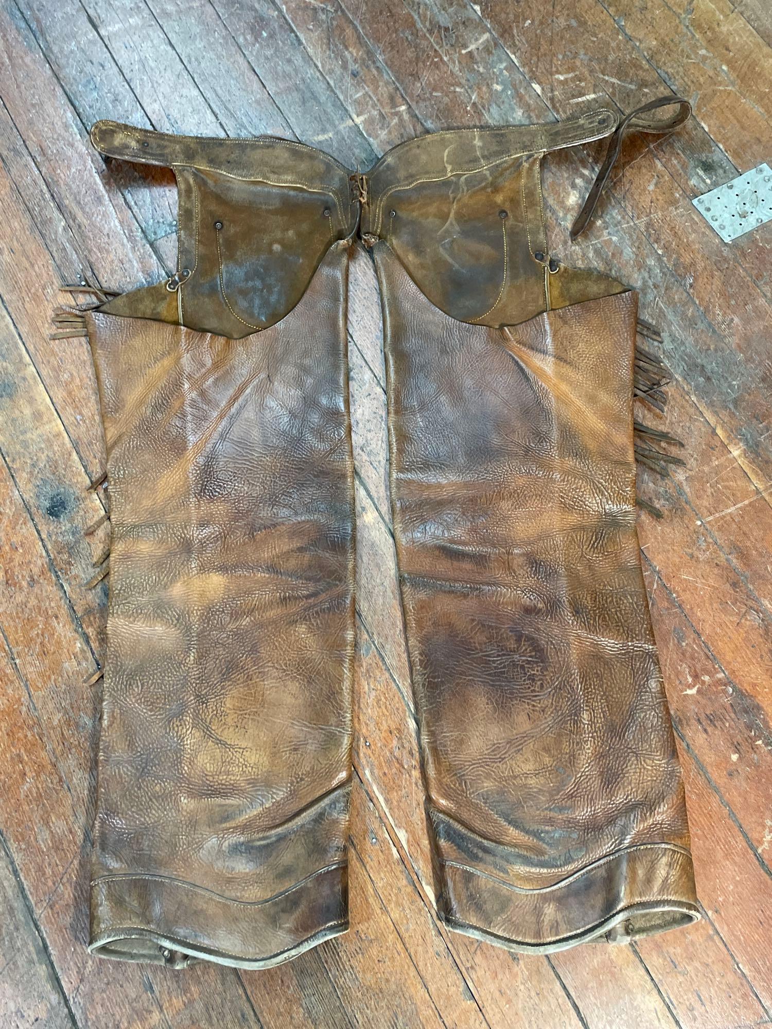 Vintage Clarks leather chaps with fringe