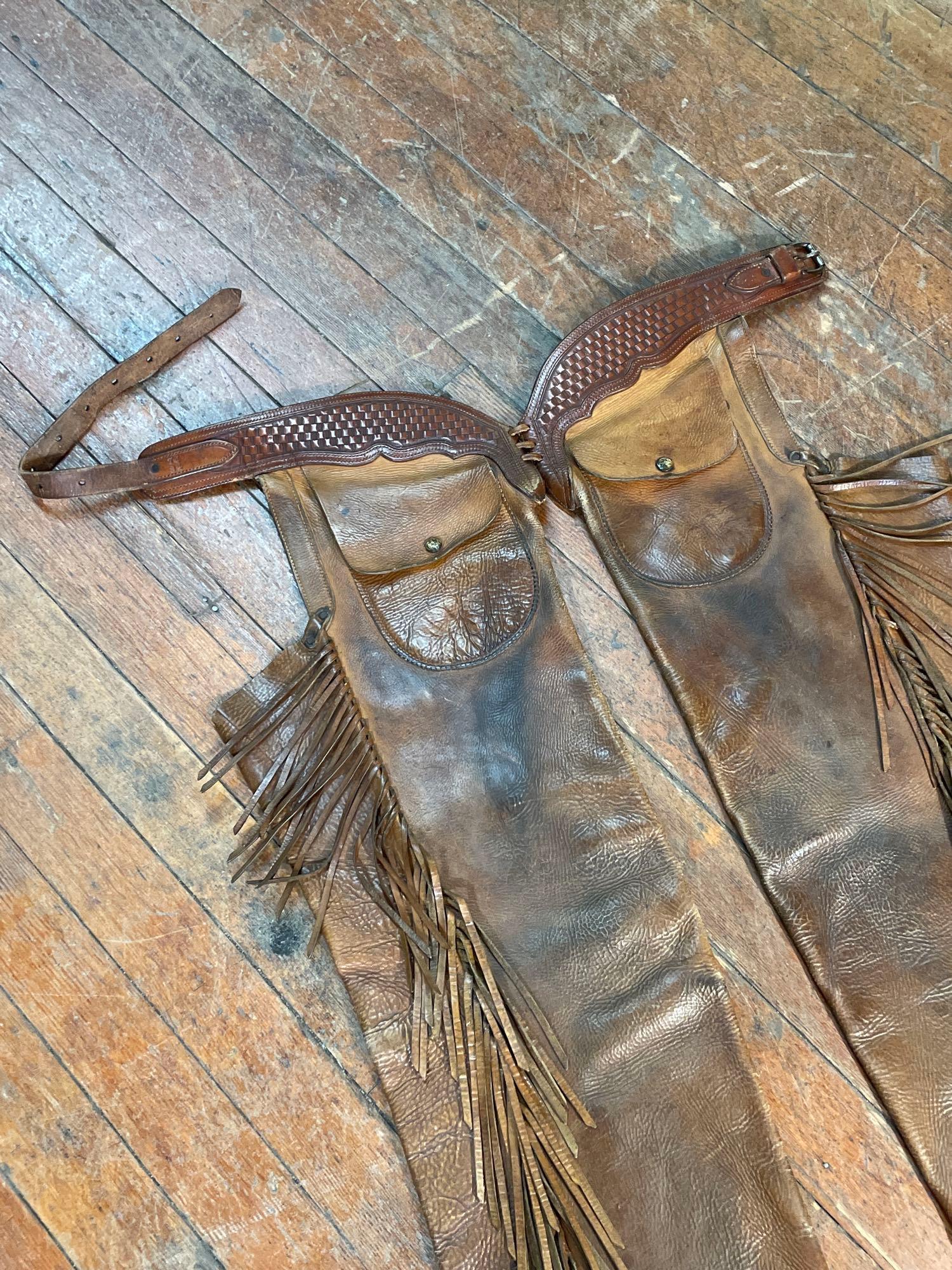 Vintage Clarks leather chaps with fringe