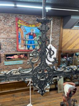 Hanging wrought iron oil lamp fixture