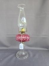 1890 cranberry snowflake kerosene lamp
