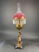Victorian cherub table lamp cranberry