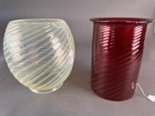 2 large petticoat lamp shades 1 pidgeon blood, 1 blue/green opal swirl