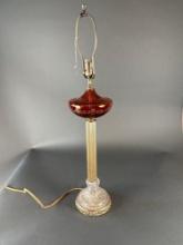 Tall red cut to clear Bohemian glass table lamp