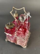 Rubina cranberry cut to clear condiment set